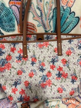 Michael Kors Brown-Handle Floral Tote in Coral, Blue, Lavender